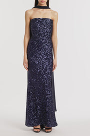 MIDNIGHT CRUSHED SEQUIN STRAPLESS GOWN