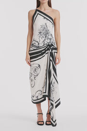 ROCOCO SILK TWILL ASYMMETRICAL SCARF GOWN