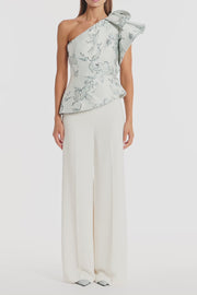 MURANO BROCADE FLOUNCE SHOULDER TOP