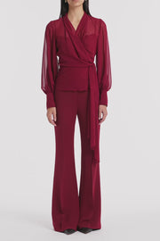 CABERNET GEORGETTE LONG SLEEVE WRAP BLOUSE
