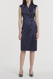 MIDNIGHT SATIN WRAP DRESS