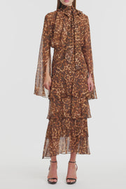 LEOPARD SILK SPLIT SLEEVE TOP