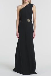BLACK CREPE PIEGATO GOWN