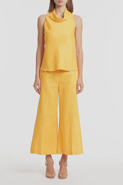 AMBER LINEN FOLDED COLLAR TOP