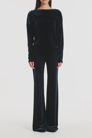 NAVY VELVET DROP SHOULDER TOP