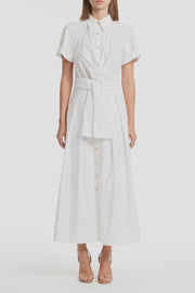 WHITE COTTON WRAP SHIRT DRESS