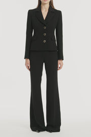 BLACK CREPE FITTED WAIST JACKET