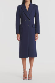 DEEP BLUE PONTE DOUBLE BREASTED COAT