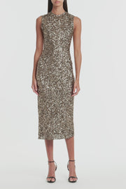 BRONZE CRUSHED SEQUIN DRESS
