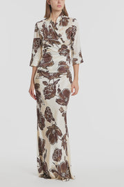 MOCHA BOUQUET SILK VISCOSE WRAP TOP