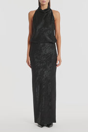 BLACK BURNISHED METALLIC HALTER TOP