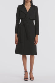 BLACK CREPE DOUBLE-BREASTED TRENCH COAT