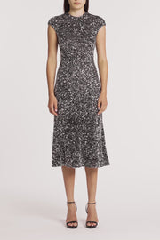 CHROME SEQUIN FLUTED MIDI DRESS