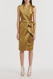 OLD GOLD LUSTRE SATIN WRAP DRESS