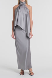 SILVER SATIN BIAS SKIRT