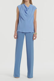 PACIFIC BLUE GEORGETTE CAP SLEEVE COWL TOP