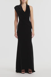BLACK VELVET DRAPED GOWN