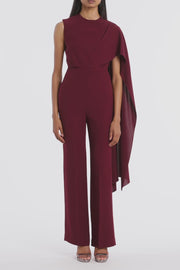 MERLOT CREPE CASCADE JUMPSUIT