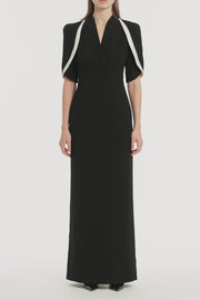 BLACK CREPE LAYERED SLEEVE GOWN