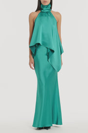 VIRIDIAN LUSTRE SATIN BIAS FISHTAIL SKIRT