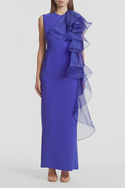 VIOLET CREPE RUFFLE SHOULDER GOWN