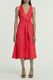 SCARLATTO LINEN V-NECK WRAP DRESS