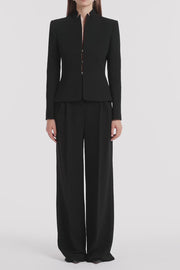 BLACK CREPE WIDE LEG PLEATED PANT