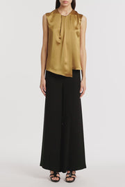 OLD GOLD LUSTRE SATIN TUCK FRONT TOP