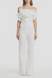 IVORY COTTON TAFFETA FLOWER TOP