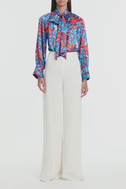 IMPASTO PRINT SILK TIE NECK BLOUSE