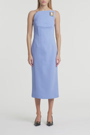 CORNFLOWER CREPE ASYMMETRIC DRESS