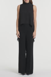 BLACK GEORGETTE FLUTED TUNIC