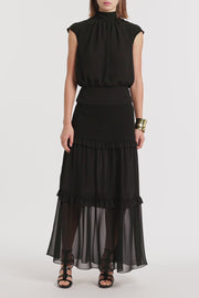 BLACK GEORGETTE SCARF TOP