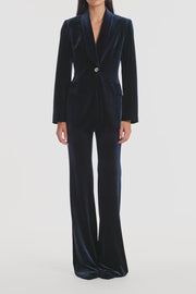 NAVY VELVET BOOTLEG PANT