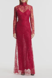 DAHLIA RED LACE LONG SLEEVE GOWN