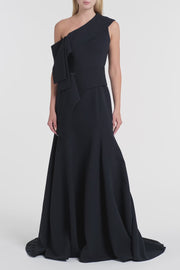 INK CREPE FASCIA ASYMMETRICAL GOWN
