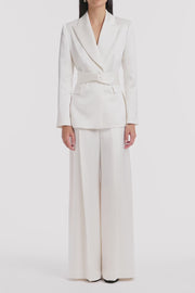 IVORY SATIN ACETATE TIE WAIST BLAZER