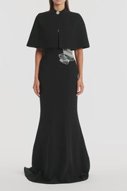 BLACK CREPE SHORT CAPE