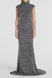 CHROME CRUSHED SEQUIN POLO GOWN