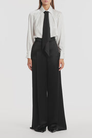 BLACK SATIN ACETATE DEEP PLEAT PANT