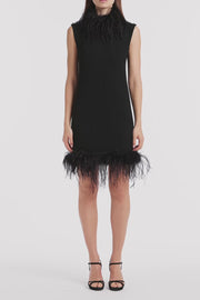 BLACK CREPE FEATHER SHIFT DRESS