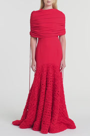 RED CREPE COULISSE SHRUG