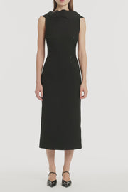 BLACK STARLIGHT TWILL COWL FRONT DRESS