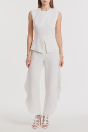 WHITE CREPE PEPLUM TOP