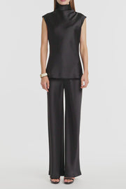 BLACK SATIN BIAS PANT