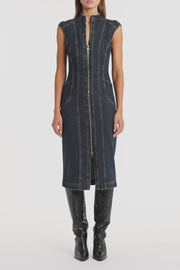DARK INDIGO DENIM PANEL DRESS