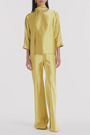 PEAR LUSTRE SATIN TIE NECK BLOUSE