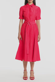 CRIMSON LINEN BLEND SHIRT DRESS