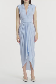 PALE BLUE GEORGETTE SLEEVELESS WATERFALL DRESS
