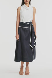NAVY LINEN WRAP SKIRT